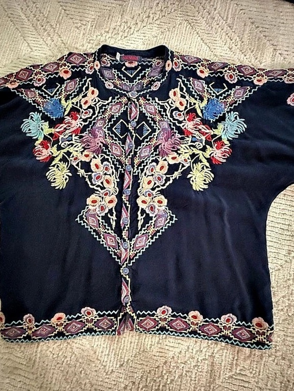 Johnny Was Embroidered Blouse in Blue & Multicolor Like New